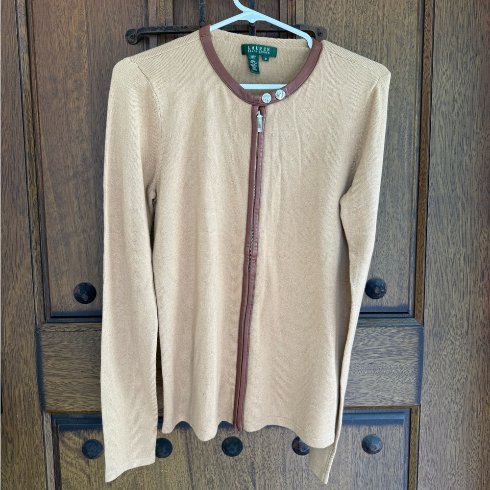 Ralph Lauren Tan and Brown Zipper Cardigan size M